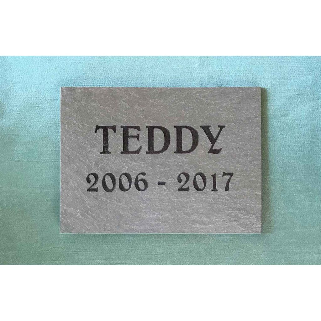 small slate tile Teddy, text only