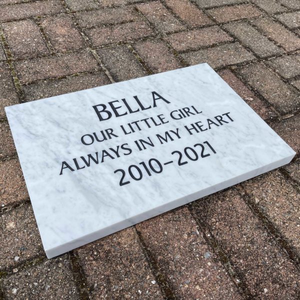 extra-large, Orvis-style marble memorial plain with four lines at an angle